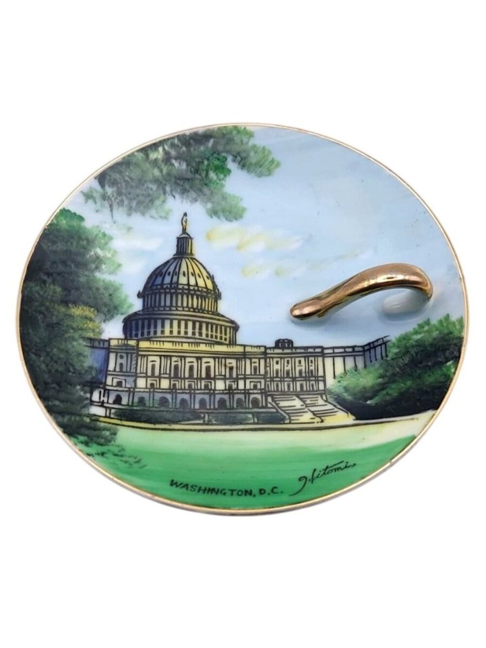 Vintage Hand Painted Washington DC Capital Building Souvenir Plate w/ Handle